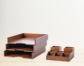 Office Desk Organizer Set, Massive Walnut office Organizer, Wooden Office Accessories, Office Gift Ideas, New Job Gift