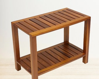 Teak Shower Bench with Shelf 24 Inch for Bathroom, Spa - Fully Assembled, Shower Stool, The Eske