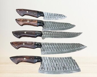 Chef Knives Set 5 Pcs Damascus Steel Blade With Wood Handle Kitchen Knives Set Birthday Gift for Him Mothers Day Gifts