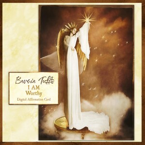 Bernie Tuffs - Tarjeta de afirmación digital I AM Worthy, imprimible, arte fotográfico original, pensamientos positivos, energía, bendiciones, amor propio del universo