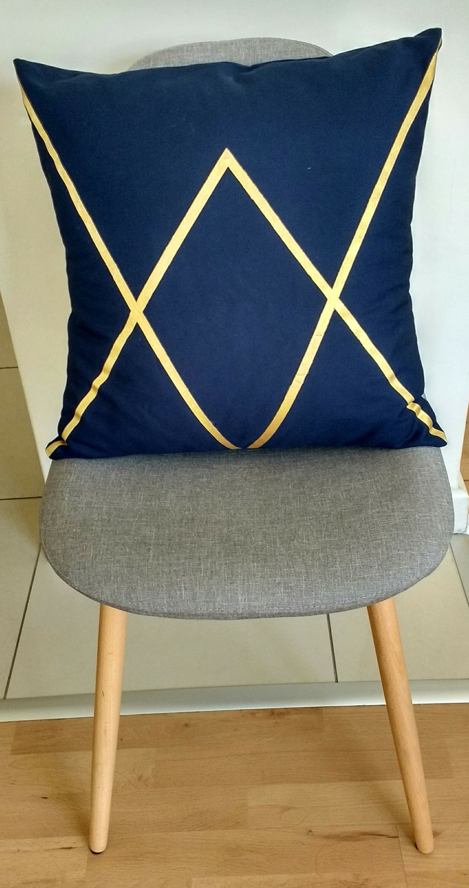 Navy Blue Cushion Cover With Gold Geometric Print Etsy