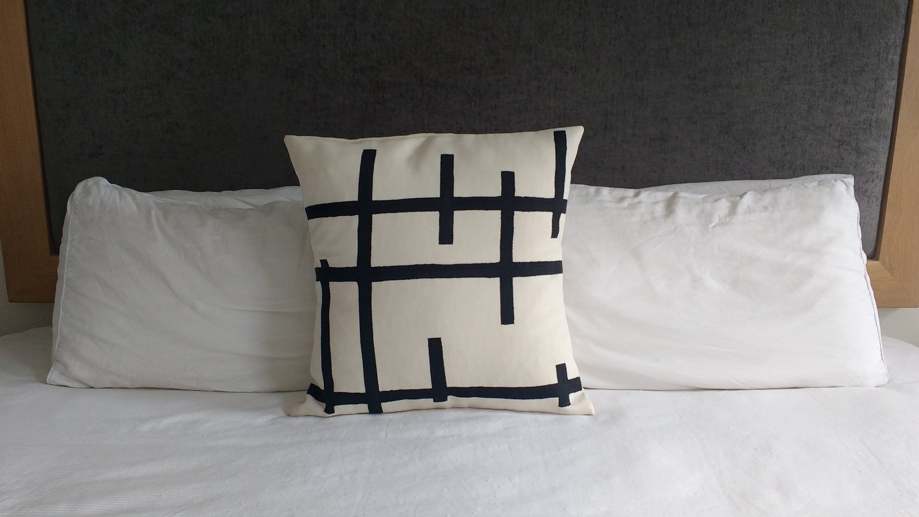 Textured off white linen cushion cover with black geometric Etsy