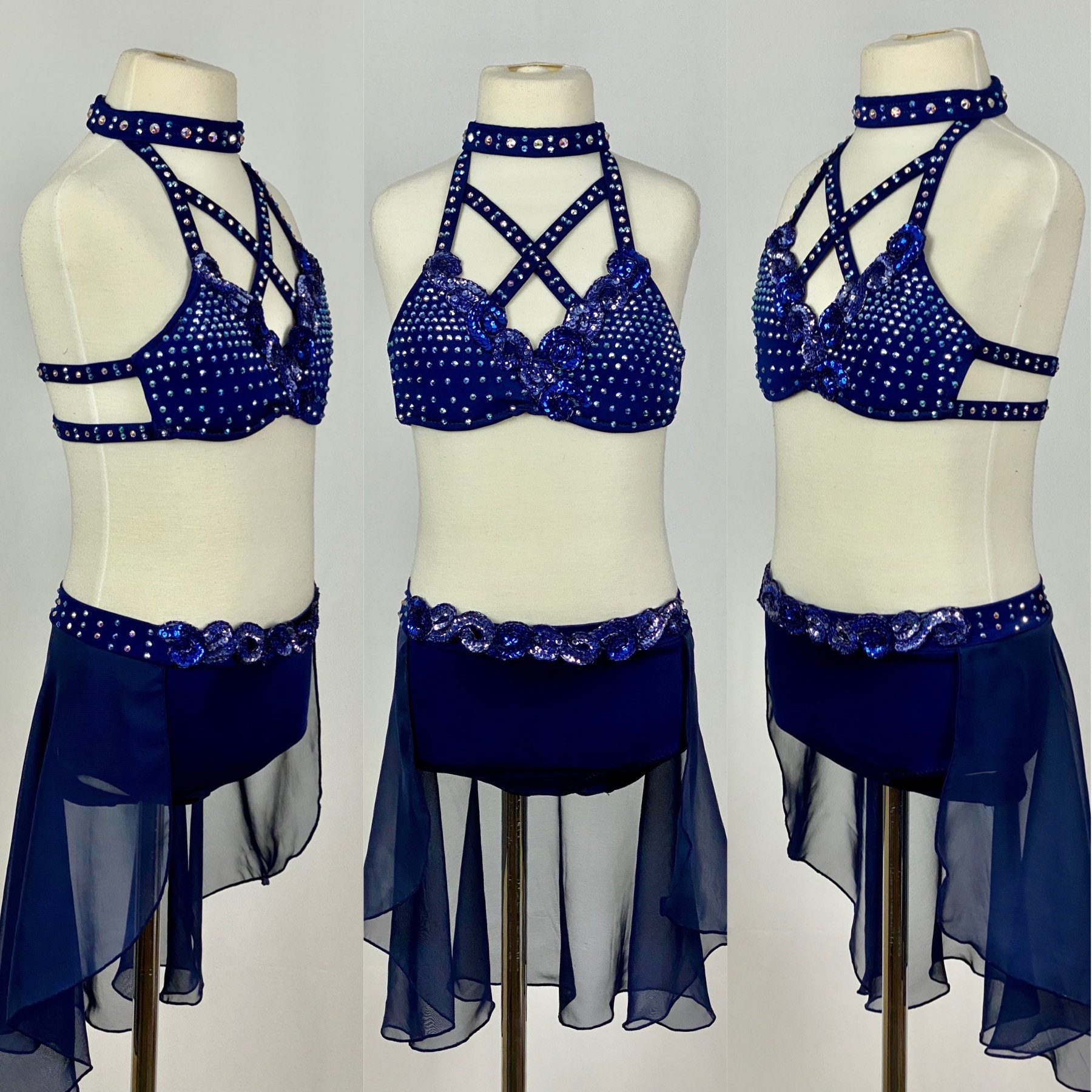 Zweiteiliger Tanzwettbewerb Kostum Navy Blue Cl 2 Teiler Bra Etsy