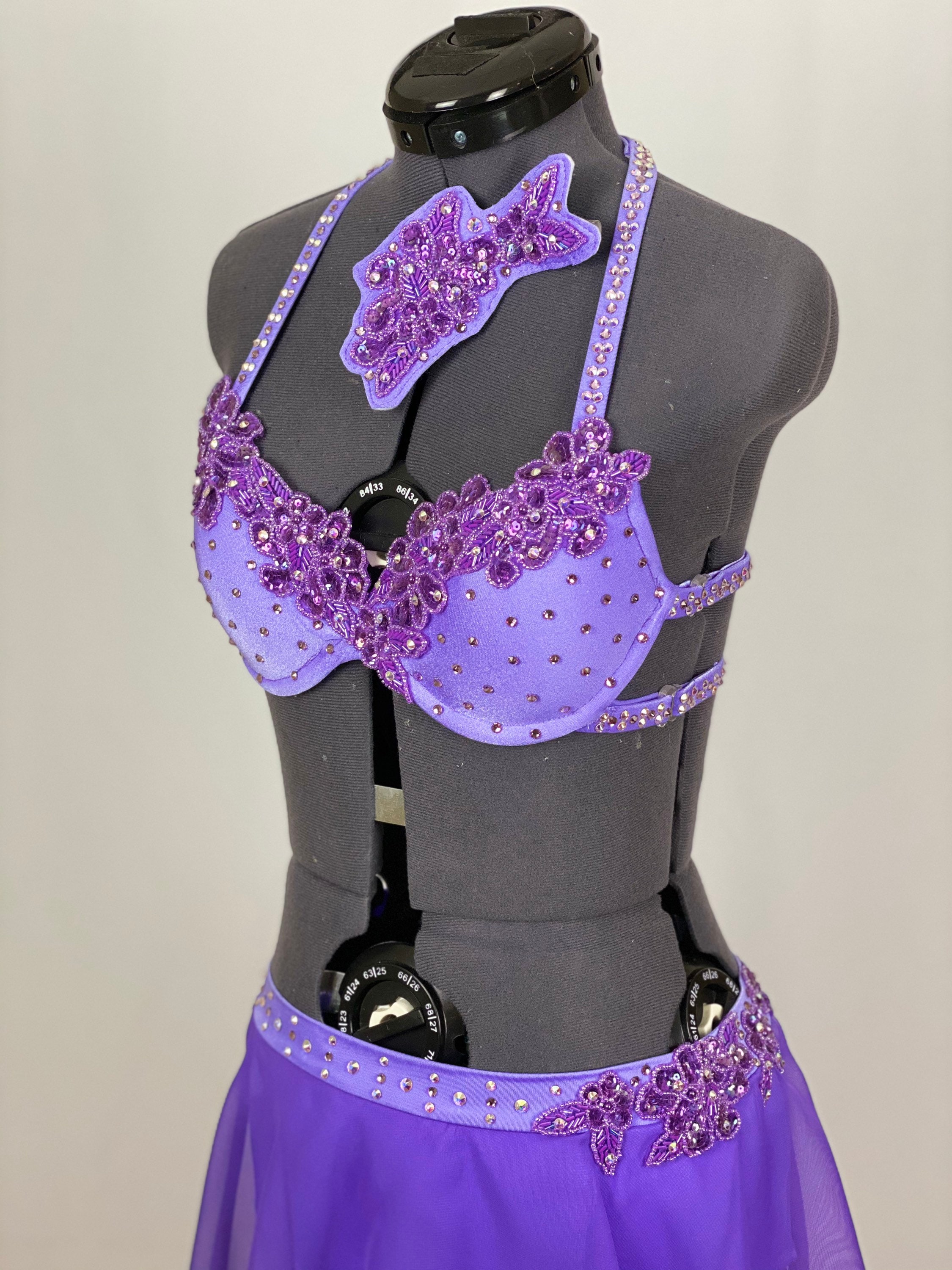 2 Piece Competition Dance Costume//lilac With Bra Top Adult Small