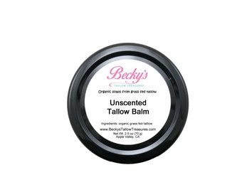 Organic - 100% Grass Fed Tallow Balm - Unscented Balm - Moisturizing Night Cream - Hydrating - Whipped - Handmade - 3 fl oz jar & 7 fl oz