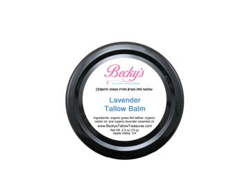 Bálsamo de sebo orgánico - Bálsamo de sebo 100 % alimentado con pasto - Lavanda - Crema hidratante - Crema facial humectante - Piel seca - Frasco de 3 fl oz y 7 fl oz