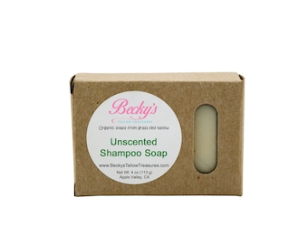 Jabón orgánico - Jabón de sebo 100% alimentado con pasto - Sin perfume - Champú de sebo en barra - Champú orgánico - Jabón hidratante - 113 g