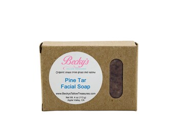 Organic - 100% Grass Fed Tallow Soap - Pine Tar Soap - Facial Soap - Eczema Soap - Psoriasis Soap - Acne Treatment - Moisturizing - 4oz