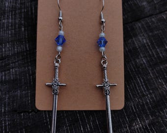 Simple Sword Dangle Drop Earrings | Fantasy Earrings | Birthstone Earrings