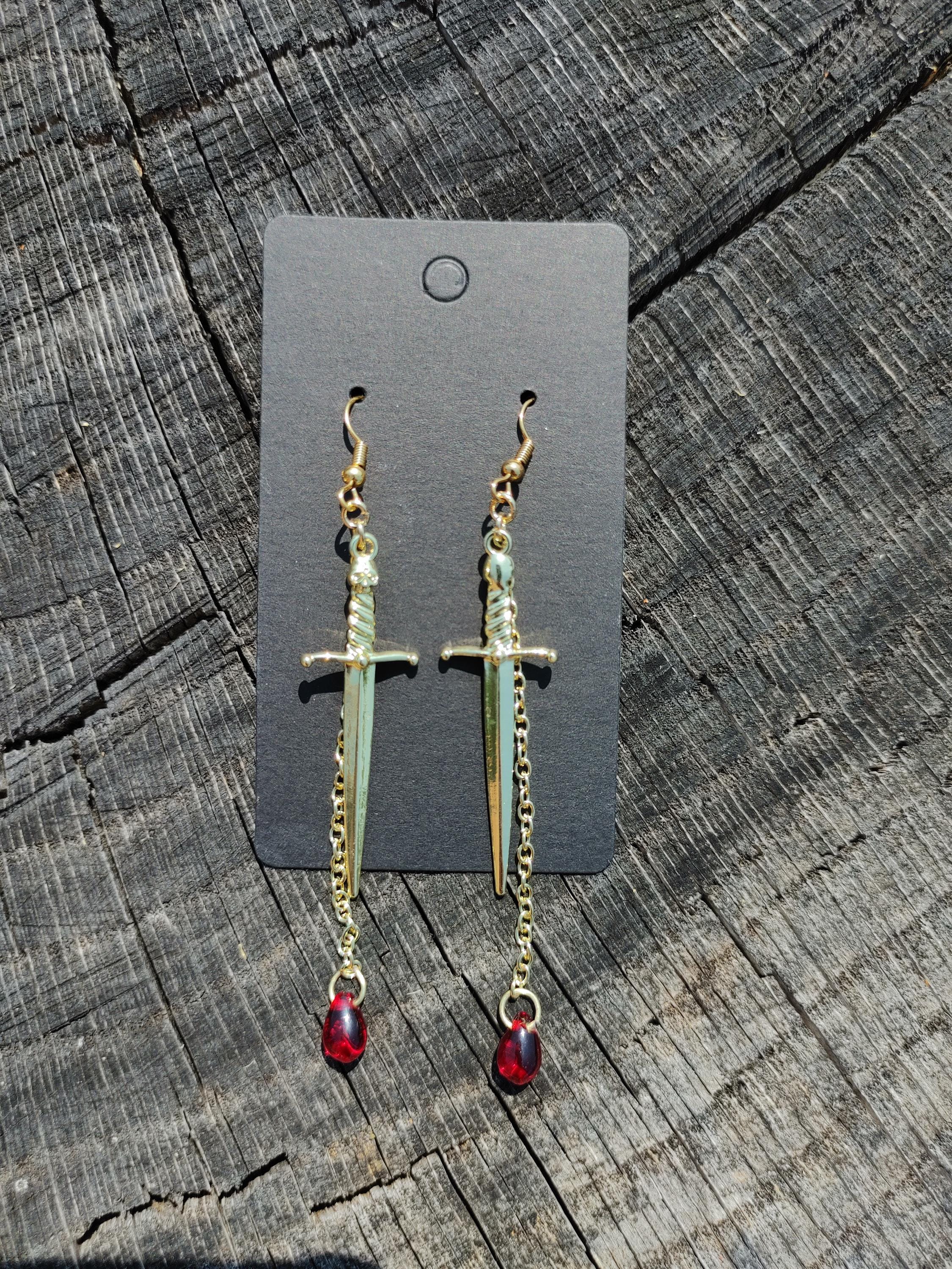 Sword and Blood Drop Earrings