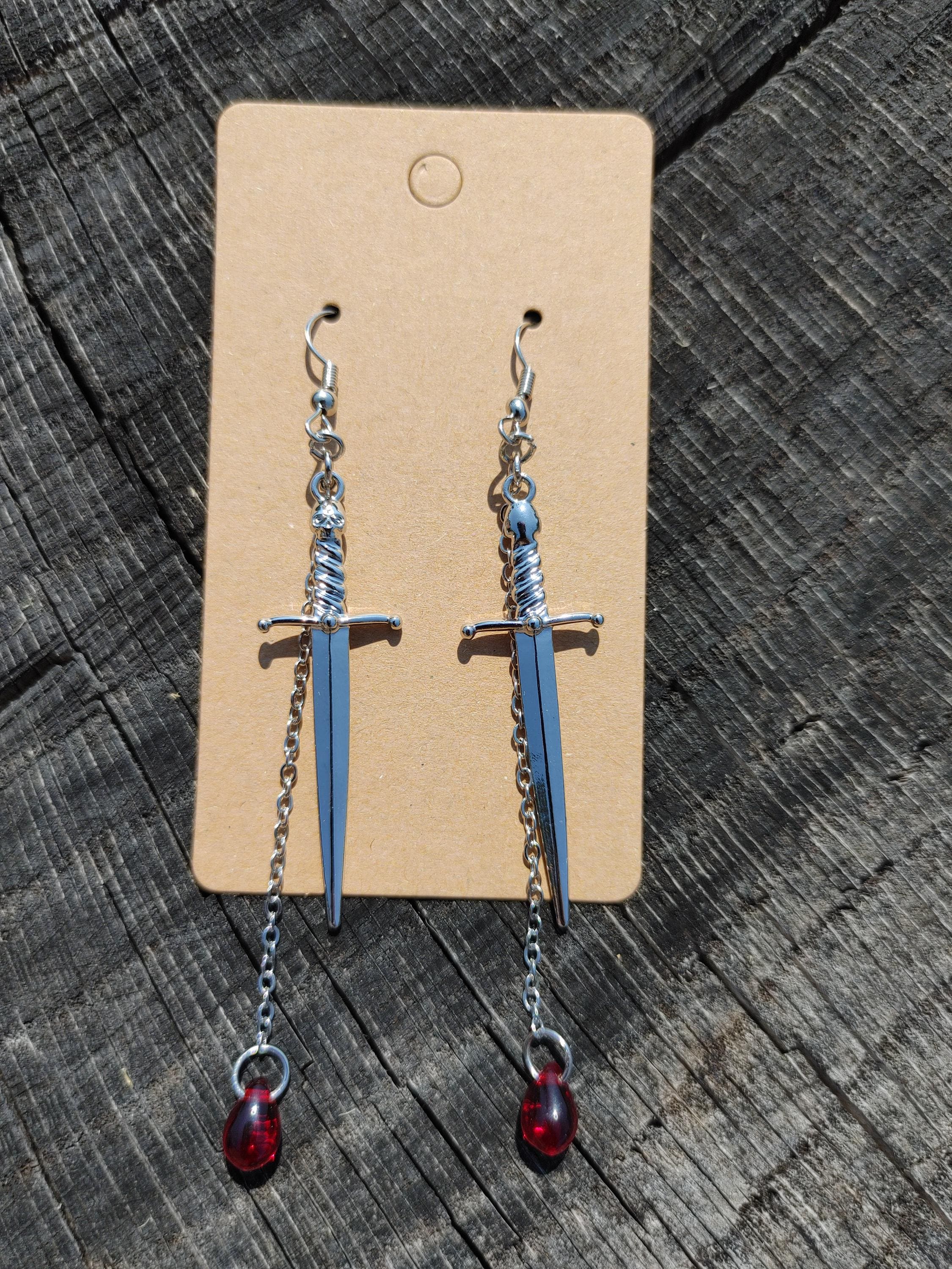 Sword and Blood Drop Earrings
