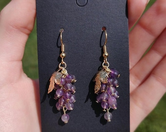 Amethyst Grape Cluster Earrings | Wine-Themed Dangle Jewelry | February Birthstone Jewelry