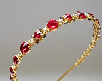 Red crystals headband Red bridal tiara Red bridesmaid crown Bridal gold tiara Red headband  Bridesmaid headpiece Christmas gift for woman