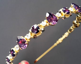 Amethyst headband Wedding gold crown Amethyst Crystal tiara Bridal crown Black Friday sale Gold headband Gold crown Crystal headband