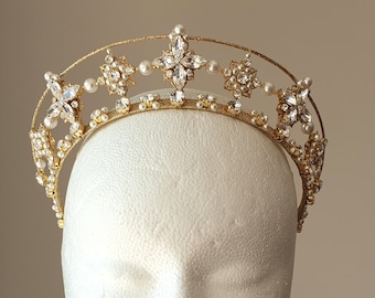 Wedding crown Bridal crown Bridal star tiara Celestial Star crown Wedding pearl tiara Double crown gold Gold tiara Bridal crystal crown