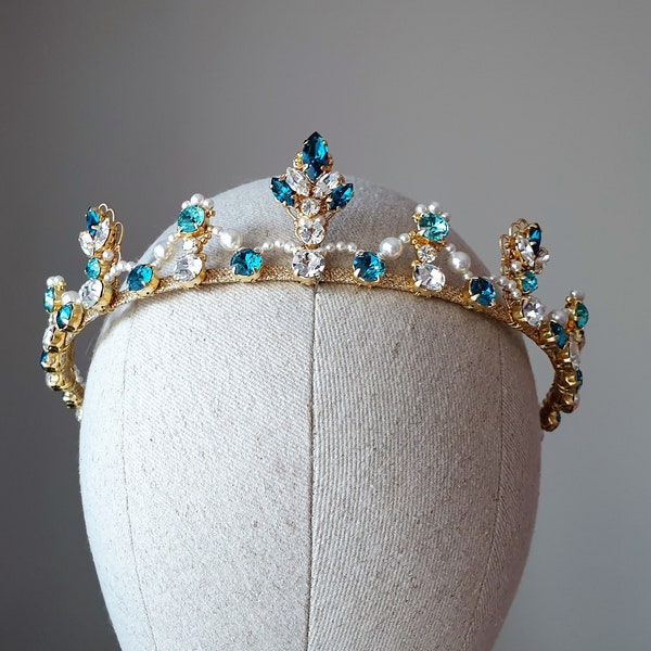 Turquoise Wedding Crown Bridal Tiara Mermaid crown Gold tiara Turquoise crown Bridal crown Wedding headpiece Aquamarine headband Blue crown