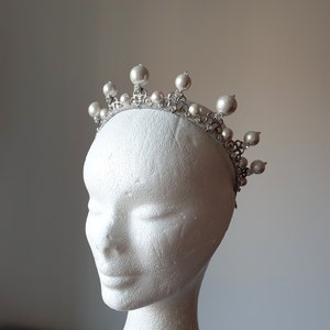 Wedding tiara pearl bridal crown Large pearl crown Bridal tiara silver Bridal pearl headband Wedding pearl tiara Pearl crown princess