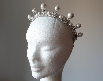 Wedding tiara pearl bridal crown Large pearl crown Bridal tiara silver Bridal pearl headband Wedding pearl tiara Pearl crown princess