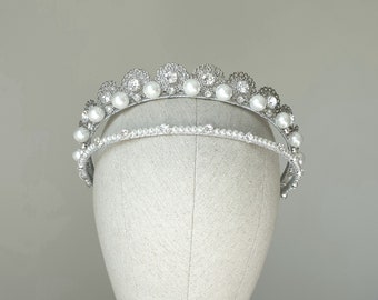 Wedding pearl tiara Large pearl headband Bridal crown large pearl Wedding headband Kokoshnik Bridal pearl diadem crown for princess