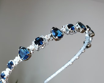 Wedding blue crystal headband Blue bridal crown Bridesmaid headband Blue crystal crown Rhinestone headband Something blue wedding