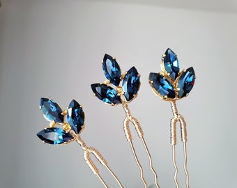 Blue сrystal hair pins Bridal hair pins blue Wedding headpiece Blue hair piece Bridal bobby pins blue Bridesmaid headpiece Something blue