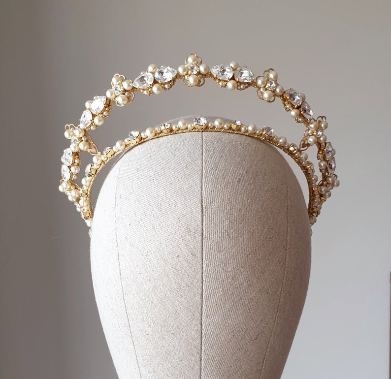 Kokoshnik Tiara Wedding Pearl Crown Bridal Tiara Double Crown Etsy