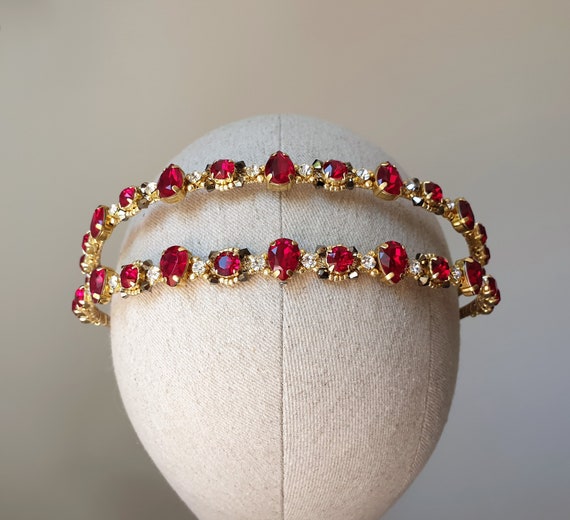 Bridal Tiara Red Crystal Headband Bridal Crown Wedding Gold  display picture 1