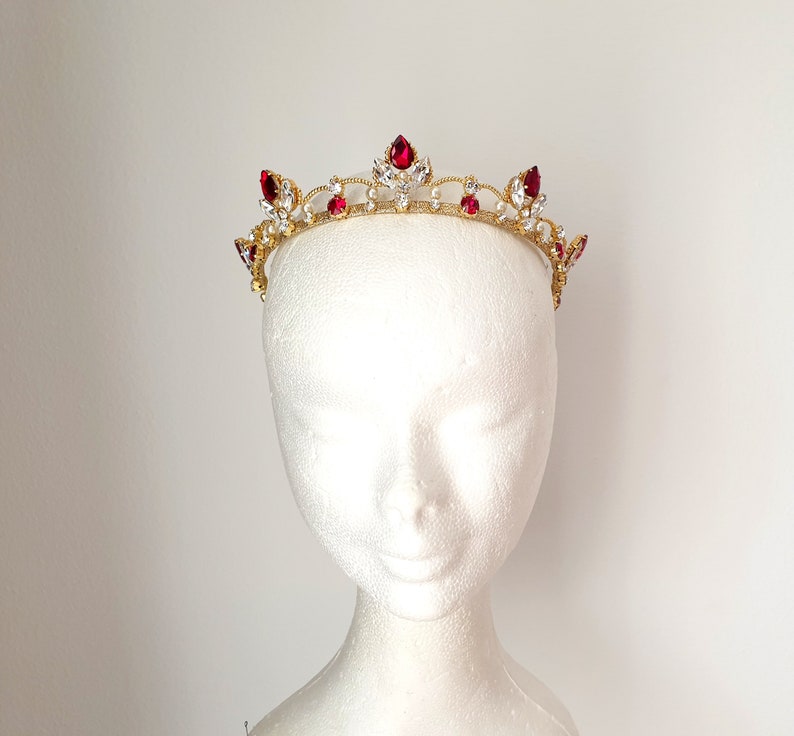 Red Bridal Tiara Red Bridal Crown Crystal Diadem Wedding Pearl Etsy