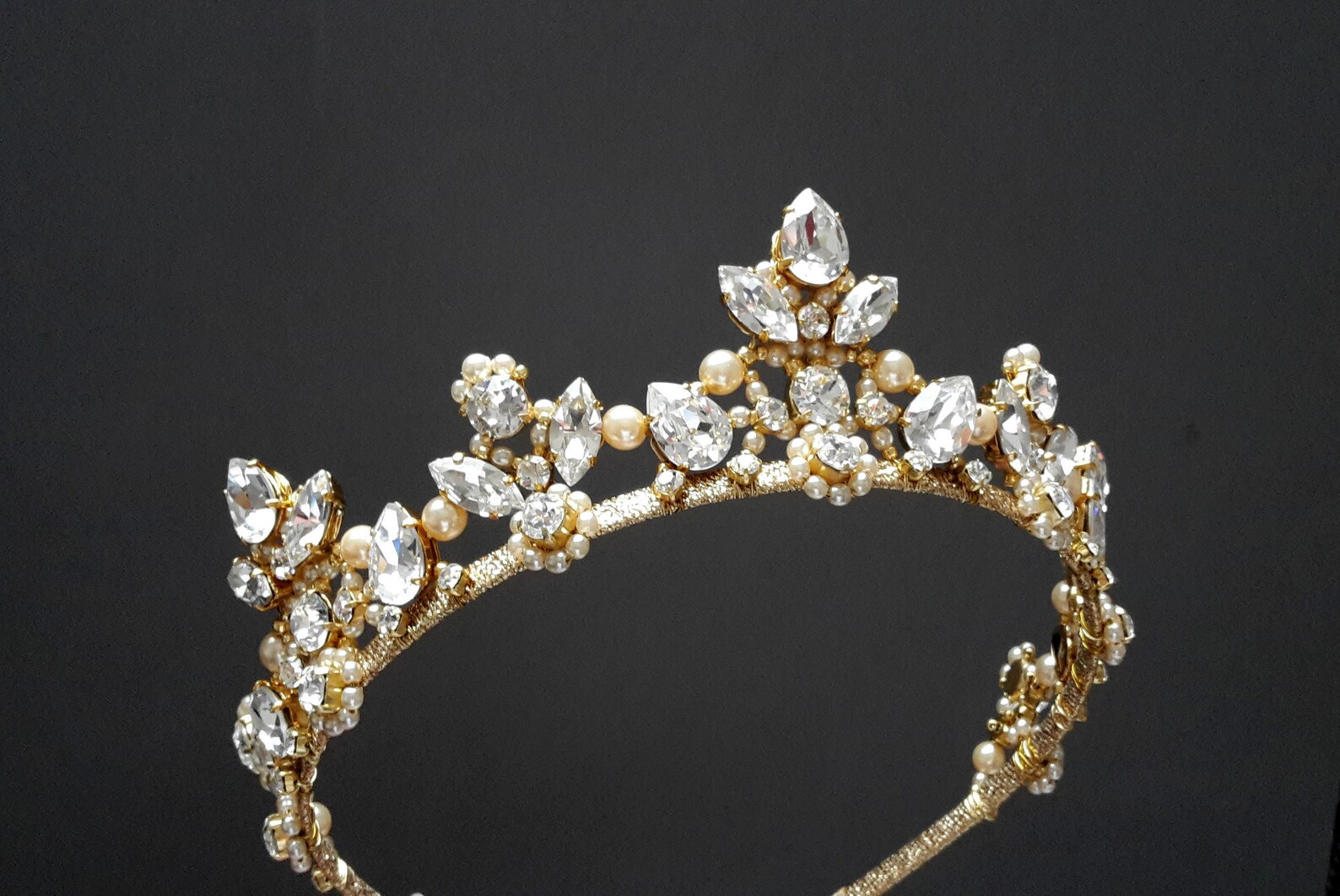 Bridal Tiara Wedding Pearl Crown Gold Tiara Bridal Crown Etsy