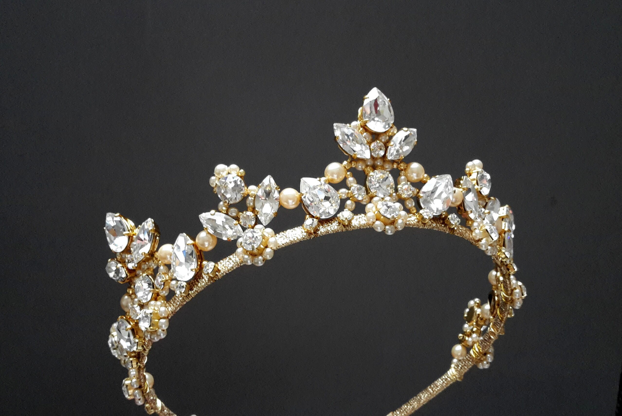 Bridal Tiara Wedding Pearl Crown Gold Tiara Bridal Crown Etsy