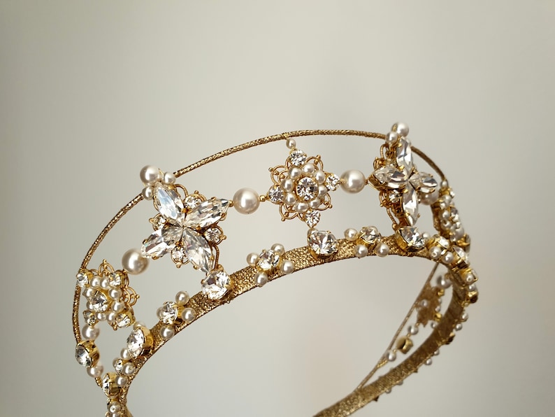 Bridal Pearl Crown Crystal Tiara Wedding Kokoshnik Bridal Star Etsy