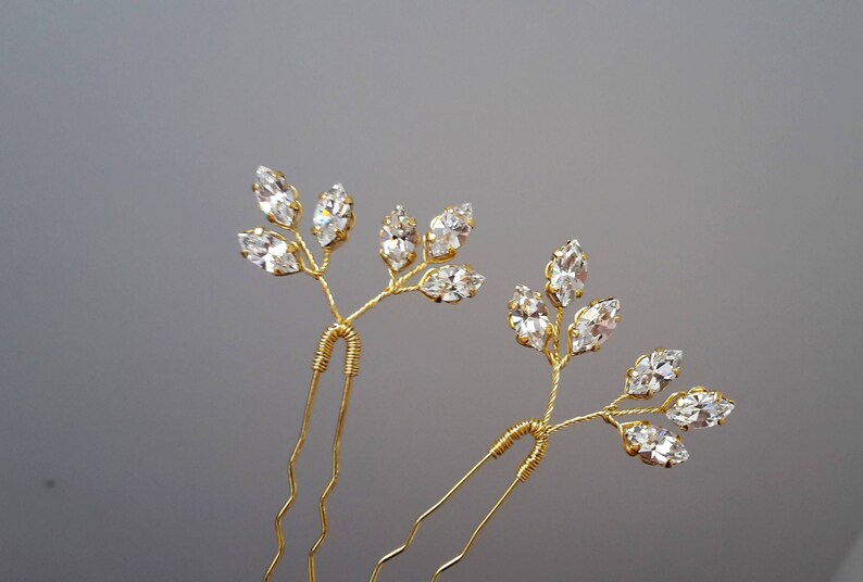 Wedding hair pins gold Crystal Bridal hair pins Wedding bobby pins Set of hair pins Bridal bobby pins Crystal Hair pins Bridal headpiece image 4