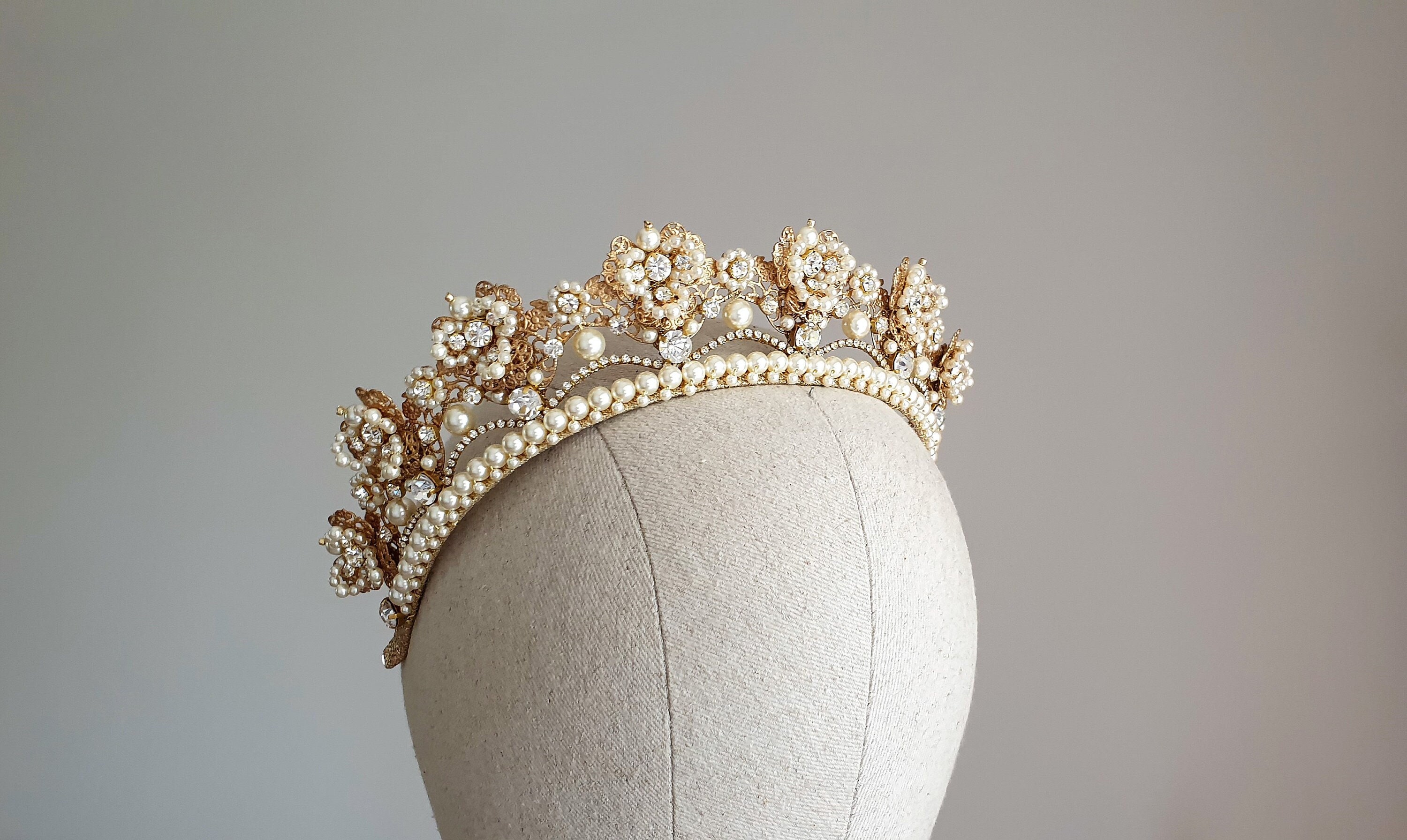 Braut Krone Tiara Diadem, Zirkonia Braut Krone Prinzessin Diadem Frida in  Silber