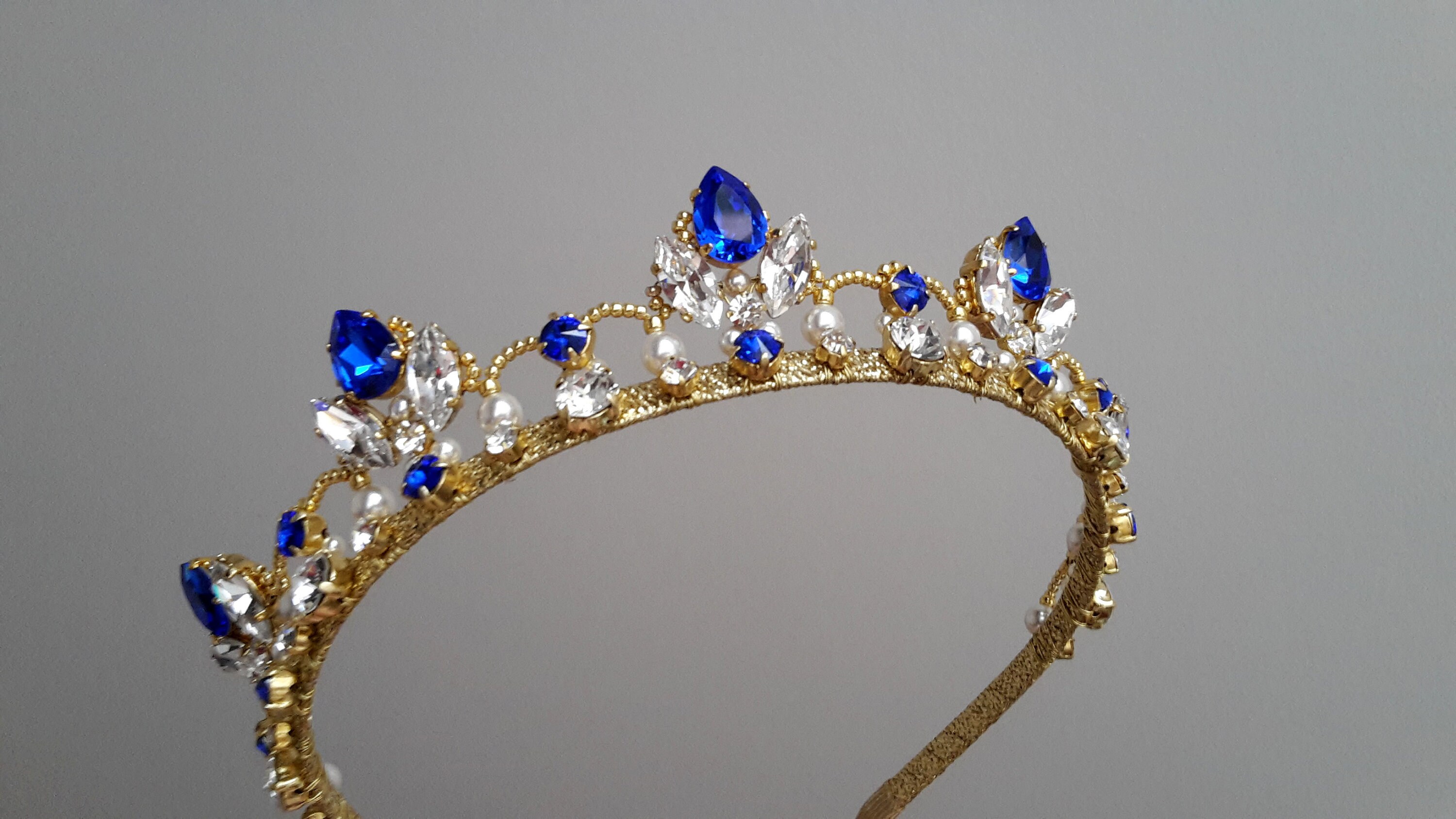 Sapphire tiara Bridal crown blue Wedding pearl tiara Royal | Etsy