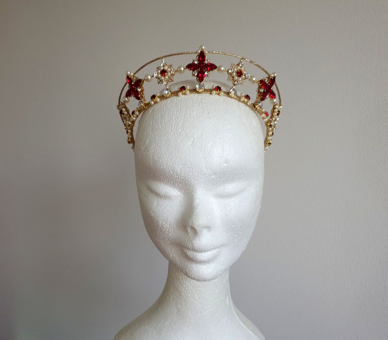 Bridal Star Tiara Red Wedding Pearl Crown Red Celestial Star Etsy
