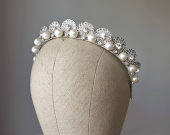 Large pearl headband Wedding pearl tiara Bridal crown  Wedding headband Kokoshnik Bridal pearl diadem Large pearl crown for princess