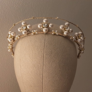 Bridal pearl crown  Wedding kokoshnik Bridal pearl tiara Wedding pearl crown gold Diadem Wedding crown Gold tiara