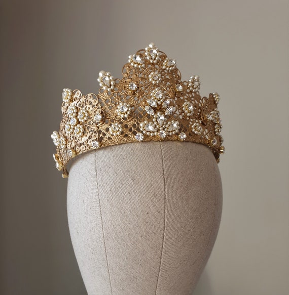 Gorgelen dodelijk droogte Gouden diadeem Bruids tiara goud Bruiloft parel kroon - Etsy Nederland