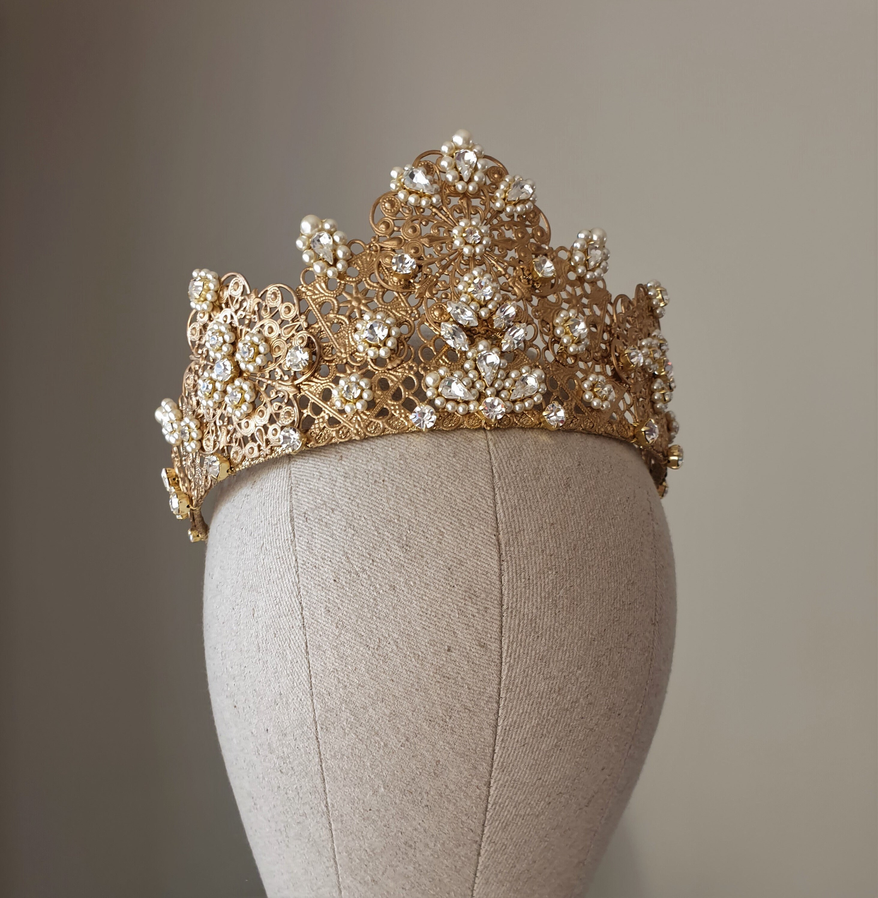 ethisch groentje Reizen Gouden diadeem Bruids tiara goud Bruiloft parel kroon - Etsy Nederland