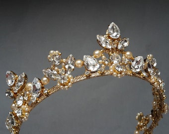 Bridal tiara  Wedding pearl crown Gold tiara Bridal crown Wedding tiara  Crystal diadem Princess tiara Bridal crystal tiara Royal crown