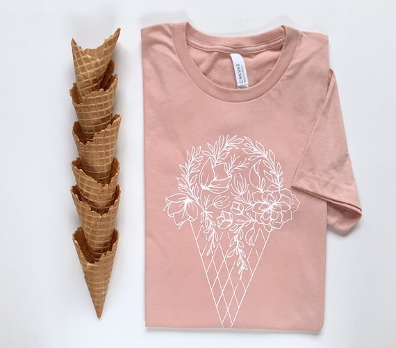 Floral Ice Cream Graphic T-Shirt Hand Illustrated Tee Peach | Etsy