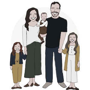 Illustrated Family Portrait, Cartooning, Family Portrait Illustration, Hand Illustrated Gift