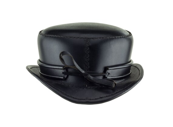 Short Leather Top Hat pinkerton Black Steampunk Tophat Top stiched Short Tophat Ringmaster Rolled Edge Band Circus Coture Etsy UK