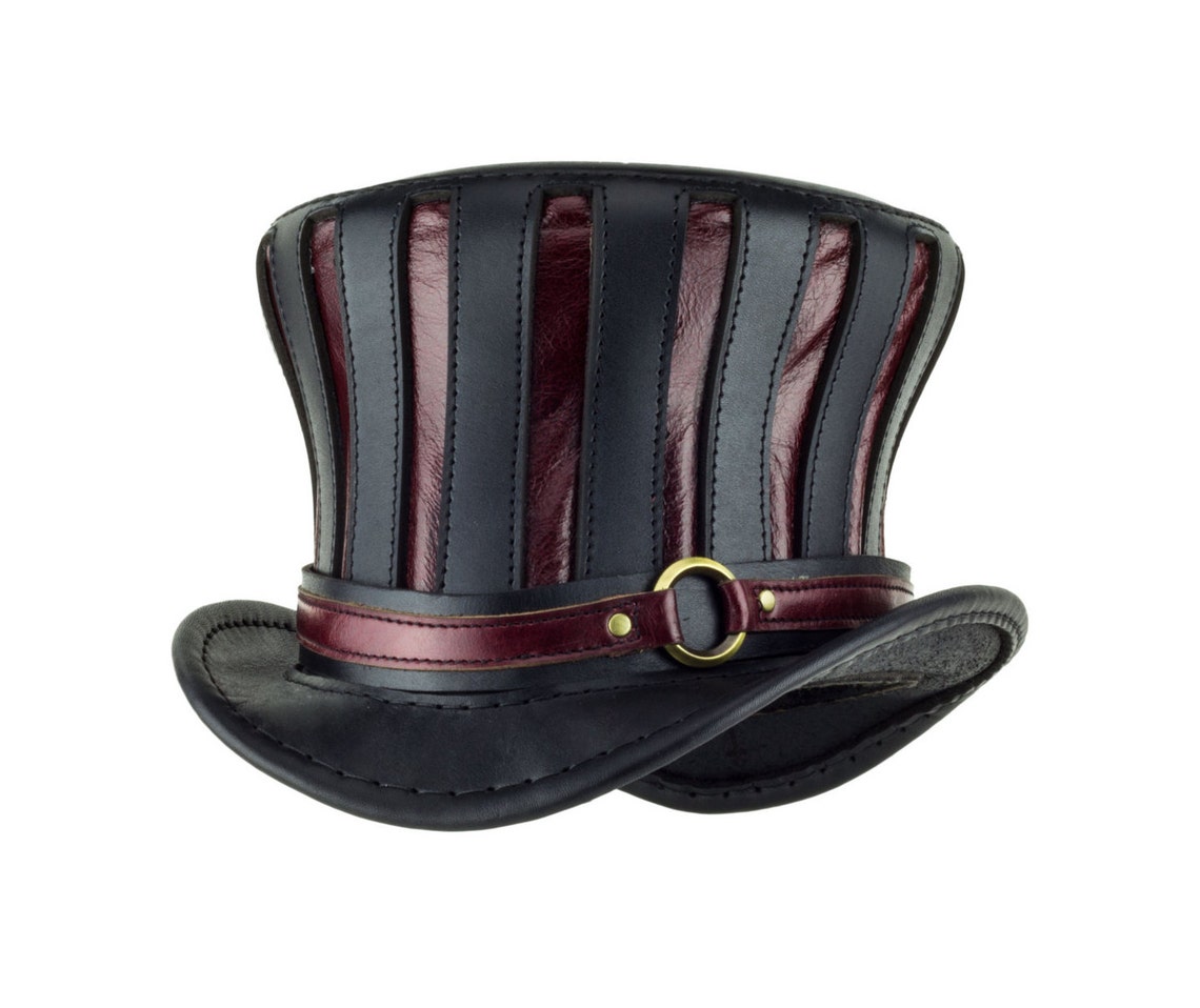 Mad Hatter Hat striped leather top hat in black and red Etsy