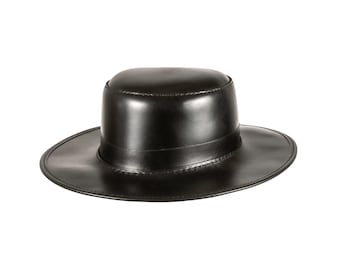 Adept - Flat brim leather hat - plague doctor - witch - vampire - plague doctor cosplay - cowboy western - witch star