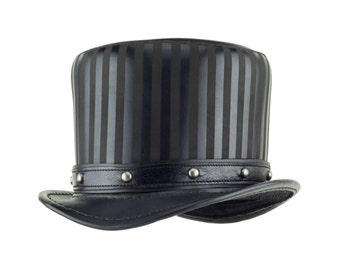 Leather Circus Steampunk Top Hat "Baron"  in Black - Steampunk Hat - Circus Hat - Steampunk Tophat - Circus Couture - Steampunk Costume
