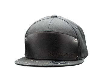 Monolith Snapback - made in USA - cotton - leather - black - Subverse streetwear cap - aluminum - rivets