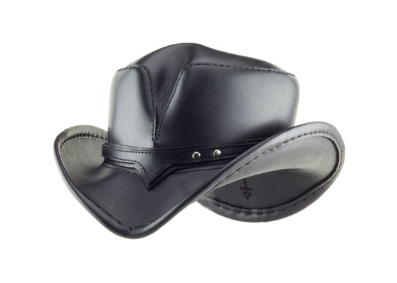 Black Leather Apocalyptic Western Hat rambler Pointed Brim Cowboy Hat Mad  Max Goth Cowboy Hat Burning Man Steampunk Cowboy Hat 