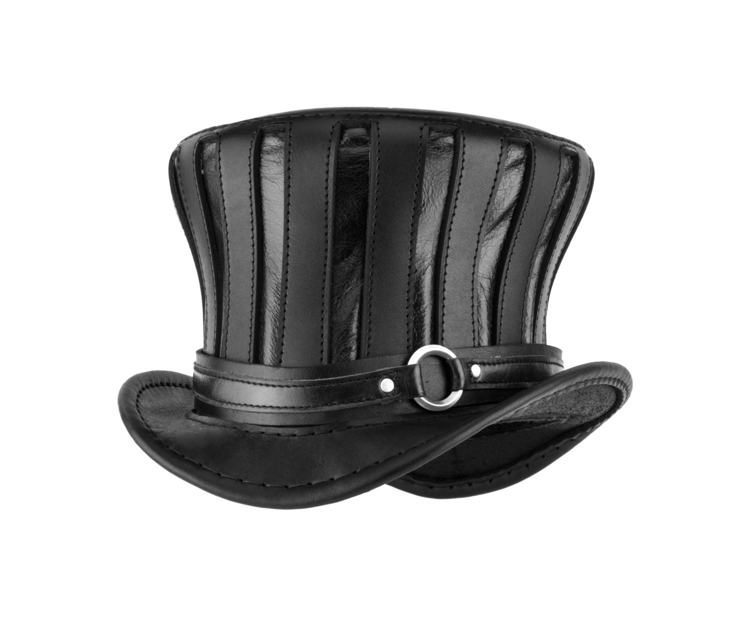 Black Leather Striped Top Hat mad Hatter Etsy