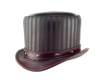 Leather Top Hat "Baron" in Oxblood - Stovepipe Hat - Steampunk Hat - Circus Hat - Steampunk Top Hat - Circus Costume - Steampunk Dome Stud